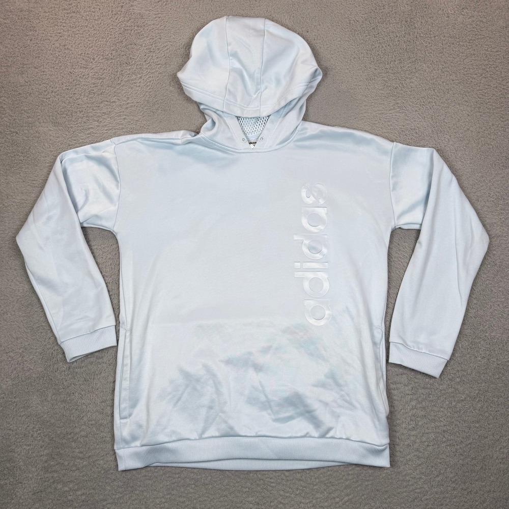 Adidas Womens Aeroready Light Blue Logo Fleece Pullover Hoodie Size M
